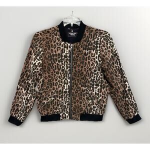 Johnny Was Workshop Silk Bomber Jacket Leopard Print Floral Lined *Read for Sz